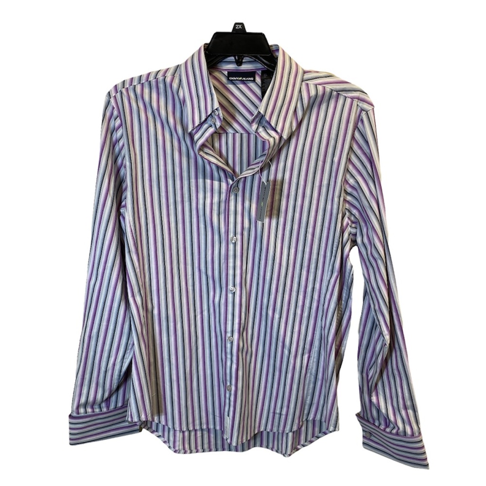 NWT DKNY Mens Striped Long Sleeve Button-Down Shirt Size L